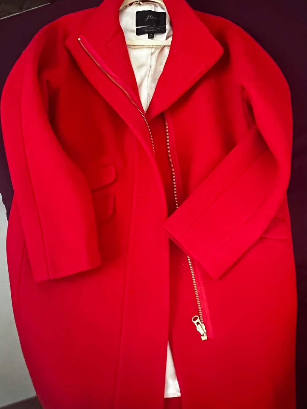 J. Crew Bold Red Wool Zip-Front Pea Coat
